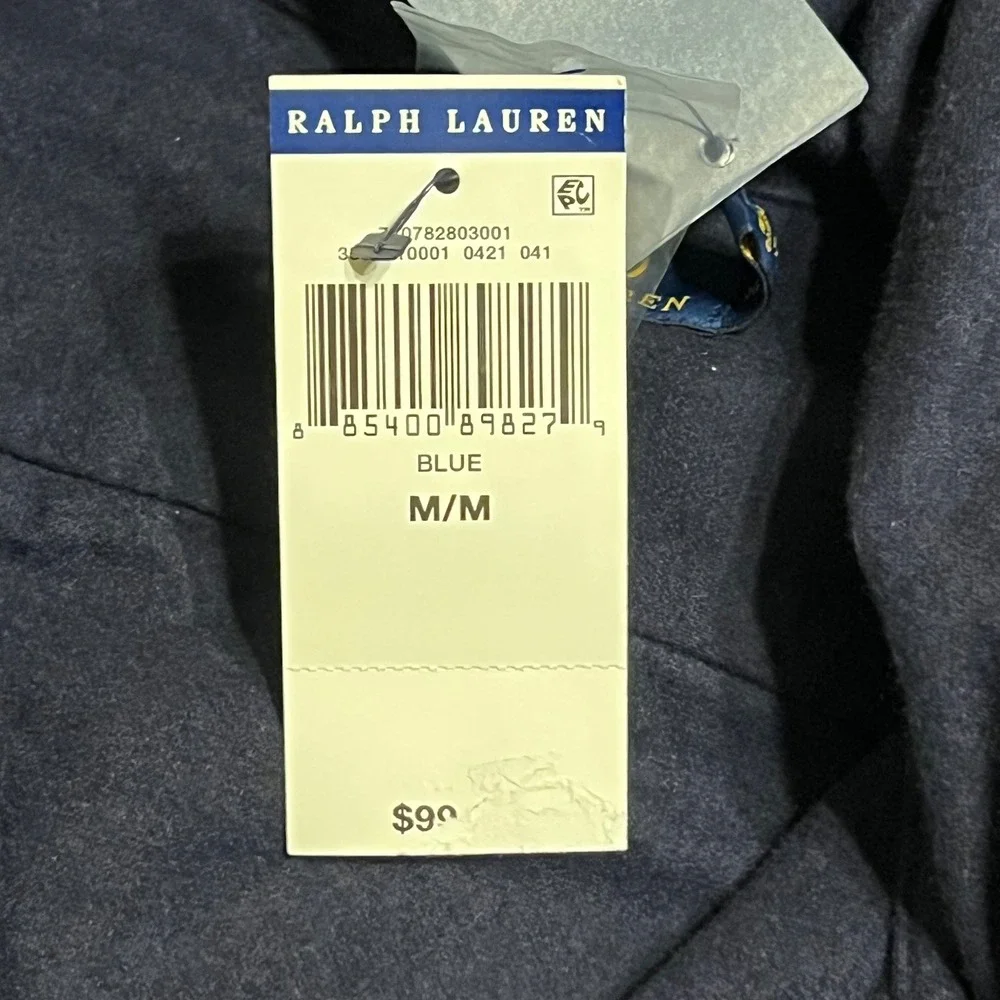 NWT Polo Ralph Lauren Hooded Button Down Shirt Navy Blue Cotton Men's Medium
